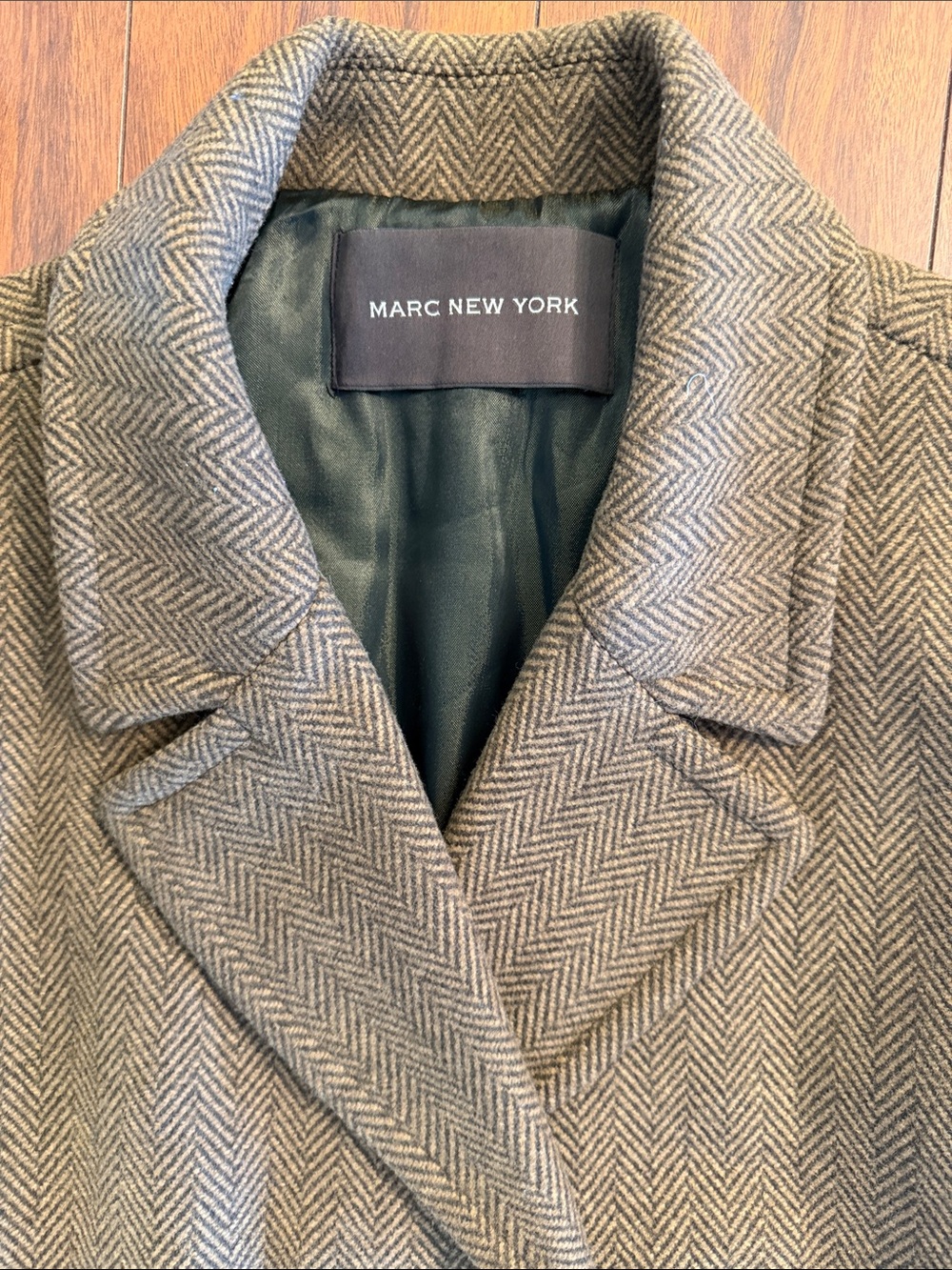 Marc New York Olive Herringbone Single-Breasted Wool Pea Coat